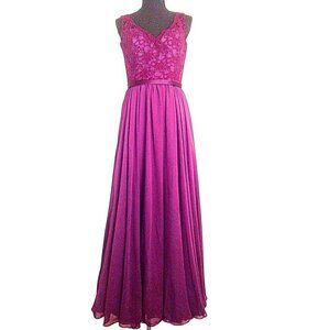 MORILEE LACE AND CHIFFON BRIDESMAID DRESS |  EGGPLANT COLOR  | SIZE 10